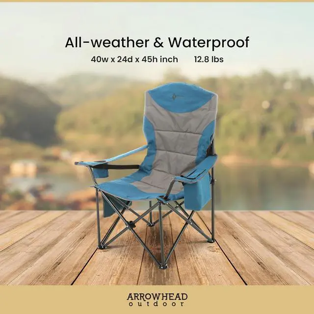 Alt view image 6 of 8 - ARROWHEAD OUTDOOR XXL Folding Padded Camping Chair w/Cup & Wine Holder, Armrest Cooler, Support up to 600 lbs