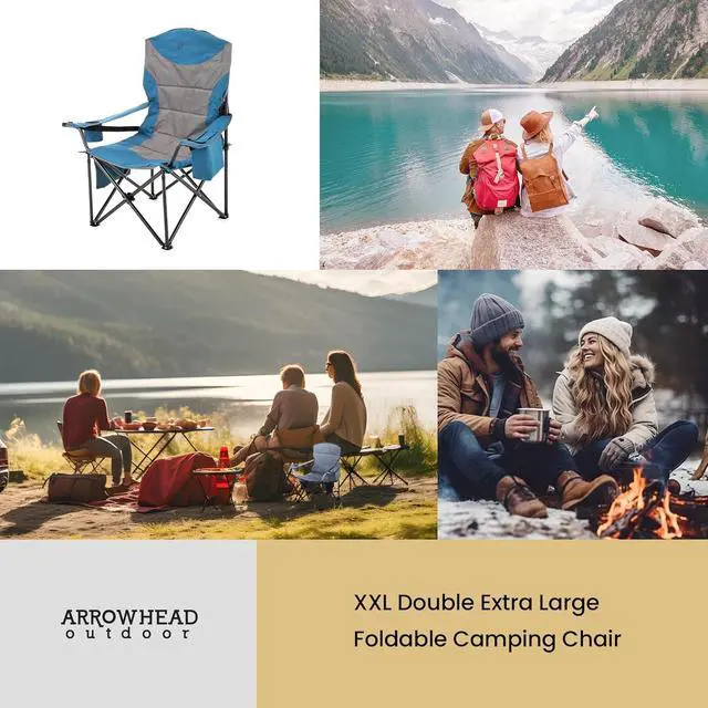 Alt view image 7 of 8 - ARROWHEAD OUTDOOR XXL Folding Padded Camping Chair w/Cup & Wine Holder, Armrest Cooler, Support up to 600 lbs