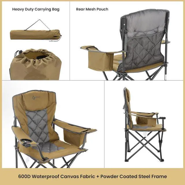 Alt view image 5 of 8 - ARROWHEAD OUTDOOR Portable Folding Camping Quad Chair w/ 6-Can Cooler, Cup & Wine Glass Holders, Heavy-Duty Carrying Bag, Padded Armrests, Headrest & Seat, Supports up to 450lbs, USA-Based Support