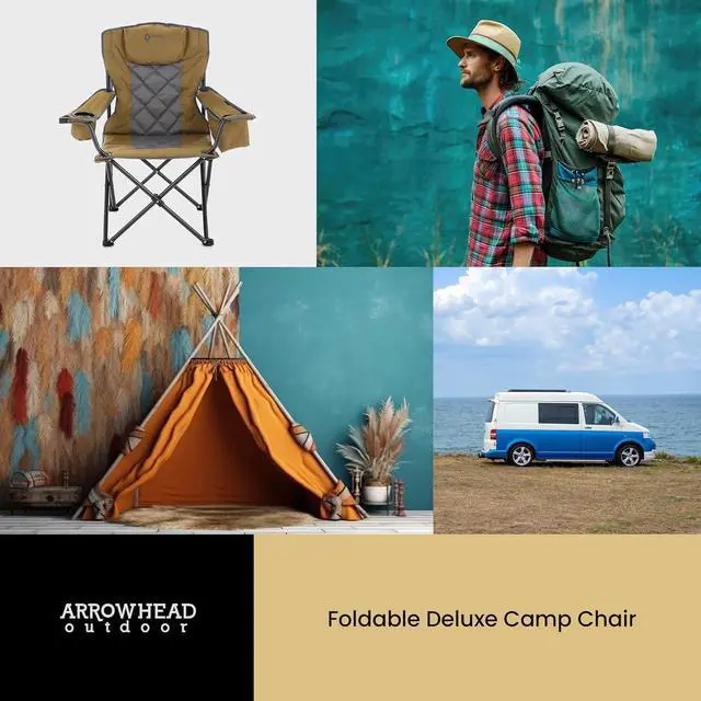 Alt view image 7 of 8 - ARROWHEAD OUTDOOR Portable Folding Camping Quad Chair w/ 6-Can Cooler, Cup & Wine Glass Holders, Heavy-Duty Carrying Bag, Padded Armrests, Headrest & Seat, Supports up to 450lbs, USA-Based Support