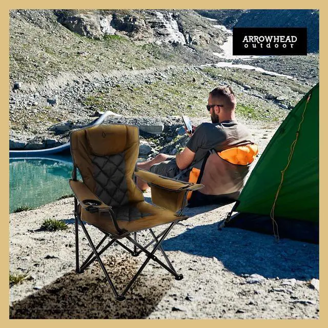 Alt view image 2 of 8 - ARROWHEAD OUTDOOR Portable Folding Camping Quad Chair w/ 6-Can Cooler, Cup & Wine Glass Holders, Heavy-Duty Carrying Bag, Padded Armrests, Headrest & Seat, Supports up to 450lbs, USA-Based Support