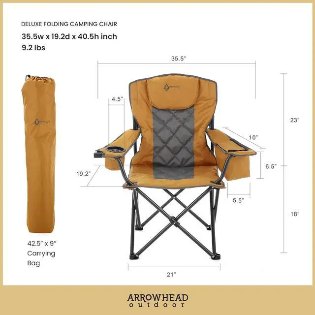 Alt view image 3 of 8 - ARROWHEAD OUTDOOR Portable Folding Camping Quad Chair w/ 6-Can Cooler, Cup & Wine Glass Holders, Heavy-Duty Carrying Bag, Padded Armrests, Headrest & Seat, Supports up to 450lbs, USA-Based Support