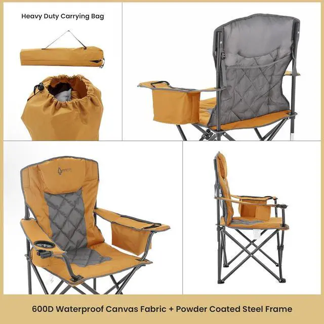 Alt view image 5 of 8 - ARROWHEAD OUTDOOR Portable Folding Camping Quad Chair w/ 6-Can Cooler, Cup & Wine Glass Holders, Heavy-Duty Carrying Bag, Padded Armrests, Headrest & Seat, Supports up to 450lbs, USA-Based Support