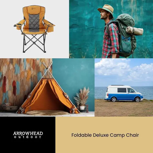 Alt view image 7 of 8 - ARROWHEAD OUTDOOR Portable Folding Camping Quad Chair w/ 6-Can Cooler, Cup & Wine Glass Holders, Heavy-Duty Carrying Bag, Padded Armrests, Headrest & Seat, Supports up to 450lbs, USA-Based Support