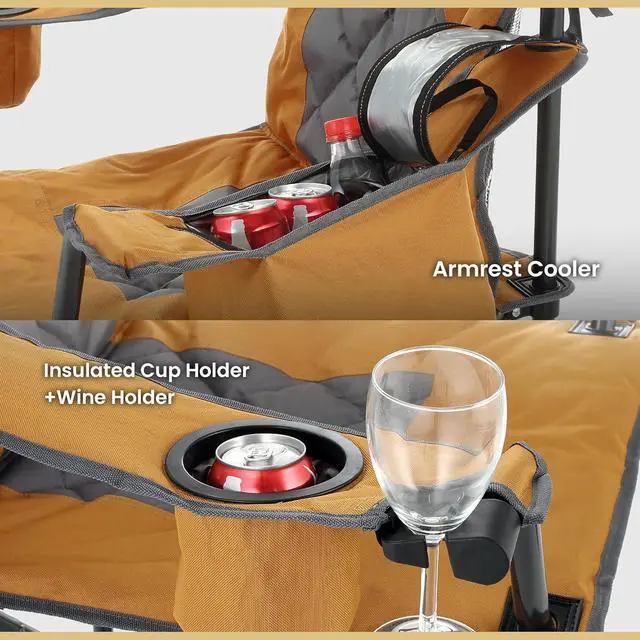 Alt view image 6 of 8 - ARROWHEAD OUTDOOR Portable Folding Camping Quad Chair w/ 6-Can Cooler, Cup & Wine Glass Holders, Heavy-Duty Carrying Bag, Padded Armrests, Headrest & Seat, Supports up to 450lbs, USA-Based Support