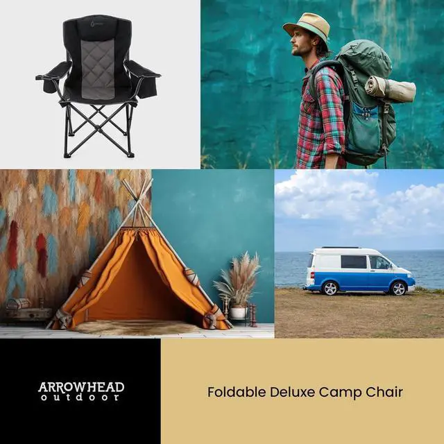 Alt view image 7 of 8 - ARROWHEAD OUTDOOR Portable Folding Camping Quad Chair w/ 6-Can Cooler, Cup & Wine Glass Holders, Heavy-Duty Carrying Bag, Padded Armrests, Headrest & Seat, Supports up to 450lbs, USA-Based Support