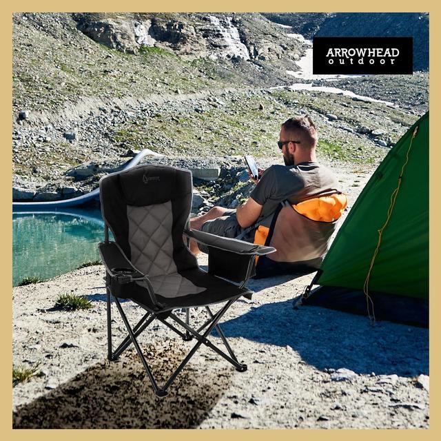 Arrowhead Outdoor Portable Folding Camping Quad Chair w/ 6-Can Cooler, Cup  & Wine Glass Holders, Heavy-Duty Carrying Bag, Padded Armrests, Headrest &  Seat, Supports up to 450lbs, USA-Based Support : : Sports