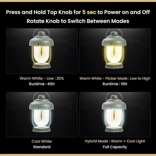 Alt view image 3 of 8 - ARROWHEAD OUTDOOR 6-inch LED Camping Lantern, 4 Lighting Modes, USB-C Charging, IP6X, Max. 280 Lumens, Carabiner Included, Army Green