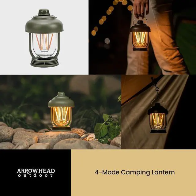 Alt view image 7 of 8 - ARROWHEAD OUTDOOR 6-inch LED Camping Lantern, 4 Lighting Modes, USB-C Charging, IP6X, Max. 280 Lumens, Carabiner Included, Army Green