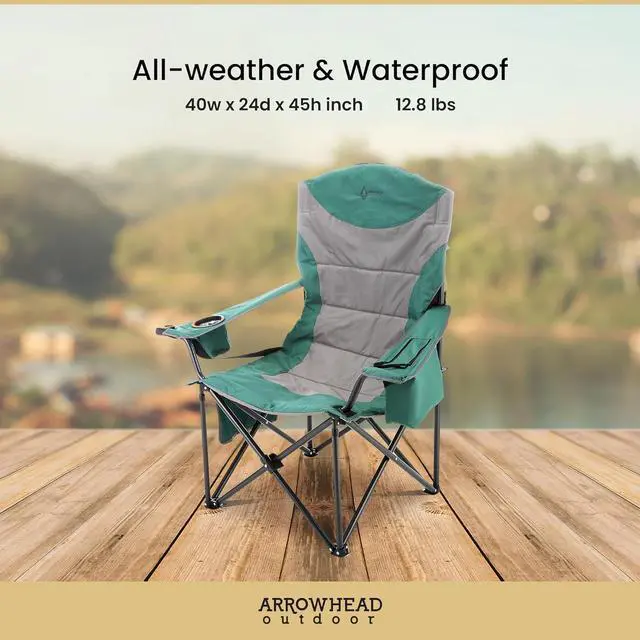 Alt view image 5 of 8 - ARROWHEAD OUTDOOR XXL Folding Padded Camping Chair w/Cup & Wine Holder, Armrest Cooler, Support up to 600 lbs