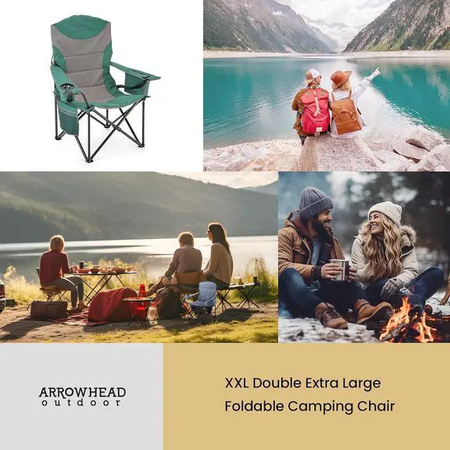 Alt view image 6 of 8 - ARROWHEAD OUTDOOR XXL Folding Padded Camping Chair w/Cup & Wine Holder, Armrest Cooler, Support up to 600 lbs