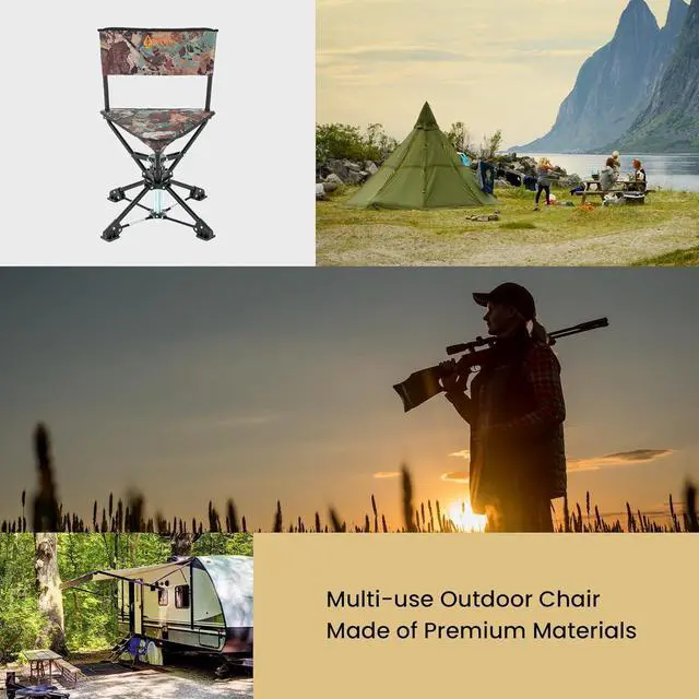 Alt view image 7 of 8 - ARROWHEAD OUTDOOR 360° Swivel Hunting Blind Tripod Stool, Folding Chair, No Sink Feet, Carrying Case, Steel Frame, Camo, Fishing, High-Grade 600D Canvas