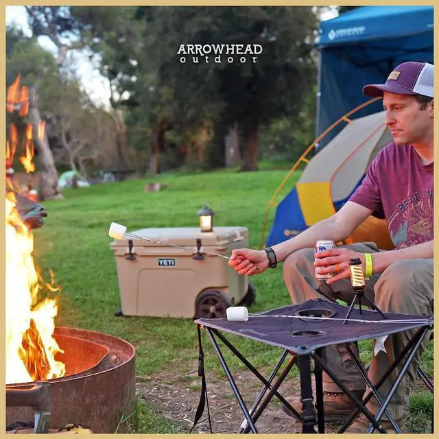 Alt view image 7 of 8 - ARROWHEAD OUTDOOR 26" Heavy-Duty Portable Folding Table, 2 Cup Holders, No Sag Surface, Compact, Square, Carrying Case, Steel Frame, High-Grade 600D Canvas
