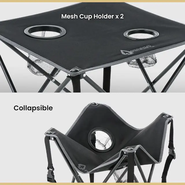 Alt view image 4 of 8 - ARROWHEAD OUTDOOR 26" Heavy-Duty Portable Folding Table, 2 Cup Holders, No Sag Surface, Compact, Square, Carrying Case, Steel Frame, High-Grade 600D Canvas