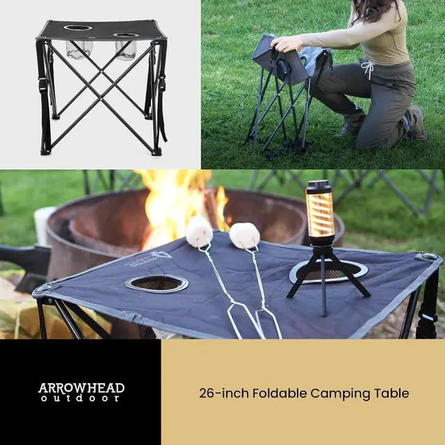 Alt view image 5 of 8 - ARROWHEAD OUTDOOR 26" Heavy-Duty Portable Folding Table, 2 Cup Holders, No Sag Surface, Compact, Square, Carrying Case, Steel Frame, High-Grade 600D Canvas
