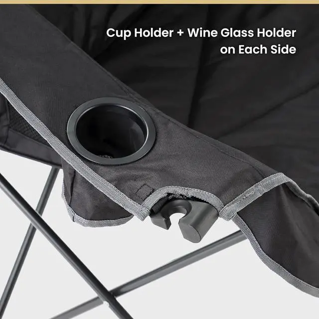 Alt view image 3 of 8 - ARROWHEAD OUTDOOR Portable Folding Double Duo Camping Chair Loveseat w/ 2 Cup & Wine Glass Holder