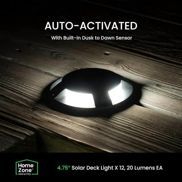 Alt view image 3 of 7 - Home Zone 12 Packs Outdoor Solar Deck Light, Black, 20 Lumens, Waterproof, Dusk to Dawn, Aluminum Plastic Case for Decor Fence Step Pathway Backyard Garden
