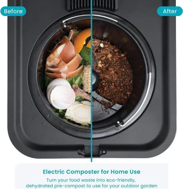Alt view image 2 of 7 - Home Zone Living Electric Kitchen Waste Composter, Pre Compost, Auto Cleaning Cycle, 3 Liter Capacity, White