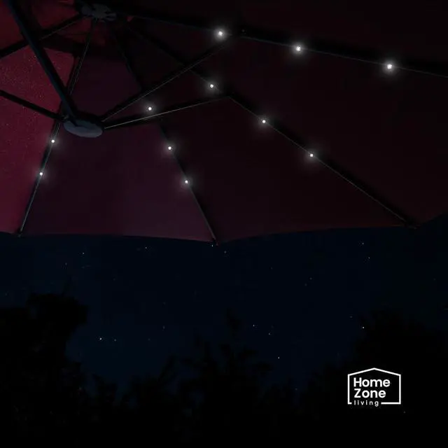 Alt view image 7 of 7 - Home Zone Living 15x9 Ft Double Head Patio Umbrella with Base, 36 LED Lights, Sand Bags, UV Resistant & Waterproof, 213 LBS Total Weight, Burgundy Red