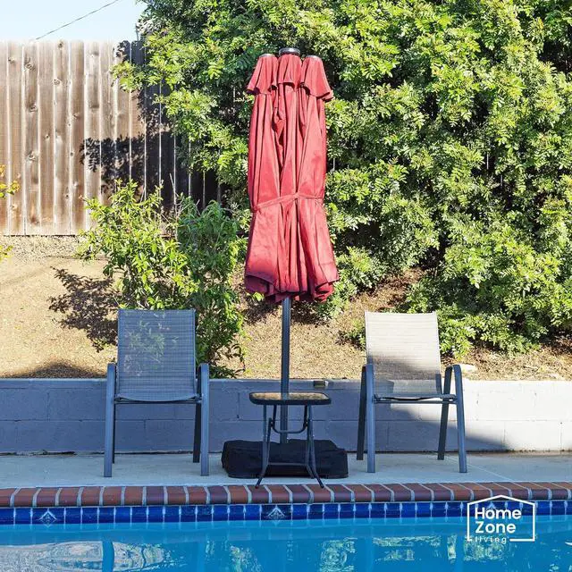 Alt view image 6 of 7 - Home Zone Living 15x9 Ft Double Head Patio Umbrella with Base, 36 LED Lights, Sand Bags, UV Resistant & Waterproof, 213 LBS Total Weight, Burgundy Red