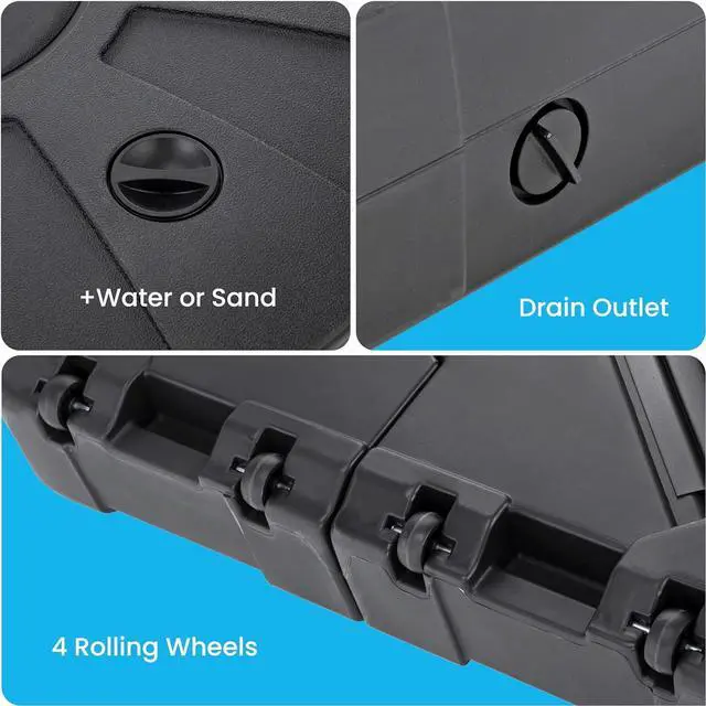 Alt view image 3 of 7 - Home Zone Living 220lbs Pre-Assembled 34" Square Heavy Duty 2-PCS Umbrella Base w/Rolling Wheels for Patio Pool Backyard, Supports Up to 11 Ft Umbrella