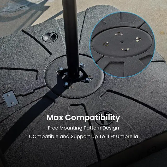 Alt view image 5 of 7 - Home Zone Living 220lbs Pre-Assembled 34" Square Heavy Duty 2-PCS Umbrella Base w/Rolling Wheels for Patio Pool Backyard, Supports Up to 11 Ft Umbrella