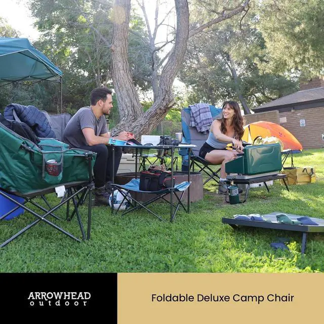 Alt view image 6 of 8 - ARROWHEAD OUTDOOR Portable Folding Camping Quad Chair w/ 6-Can Cooler, Cup & Wine Glass Holders, Heavy-Duty Carrying Bag, Padded Armrests, Headrest & Seat, Supports up to 450lbs, USA-Based Support