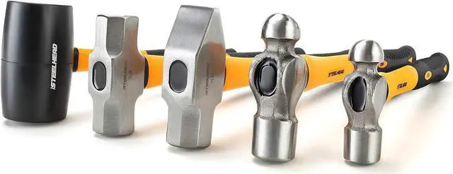Alt view image 2 of 7 - STEELHEAD 5-Piece Fiberglass Handle Hammer & Mallet Set, 16oz Ball-Peen Hammer, 32oz Ball-Pein Hammer, 32oz Rubber Mallet, 3lb Sledge Hammer, 3lb Cross-Pain Hammer, Metal Working, USA-Based Support