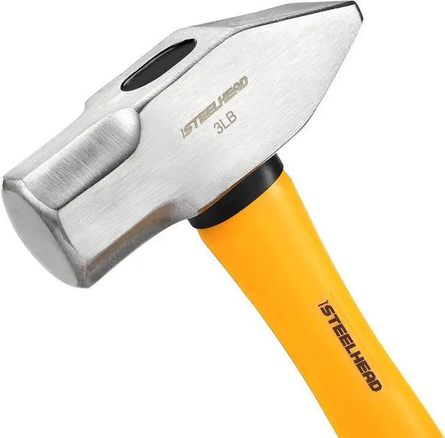 Alt view image 3 of 7 - STEELHEAD 5-Piece Fiberglass Handle Hammer & Mallet Set, 16oz Ball-Peen Hammer, 32oz Ball-Pein Hammer, 32oz Rubber Mallet, 3lb Sledge Hammer, 3lb Cross-Pain Hammer, Metal Working, USA-Based Support