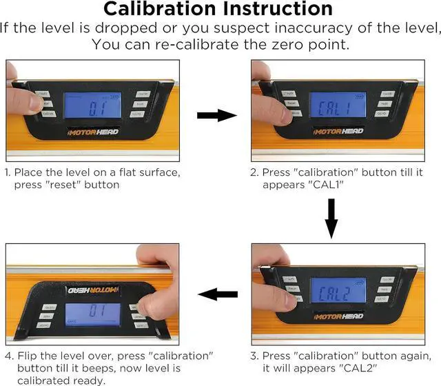 Alt view image 7 of 7 - MOTORHEAD 10-Inch 0° - 180° SMART DIGITAL Level, LCD Screen, Audible Alerts, Water, Dust & Shock Resistant, Magnetic Bottom, Includes Bag, High-Visibility, Solid-Milled Aluminum, USA-Based Support
