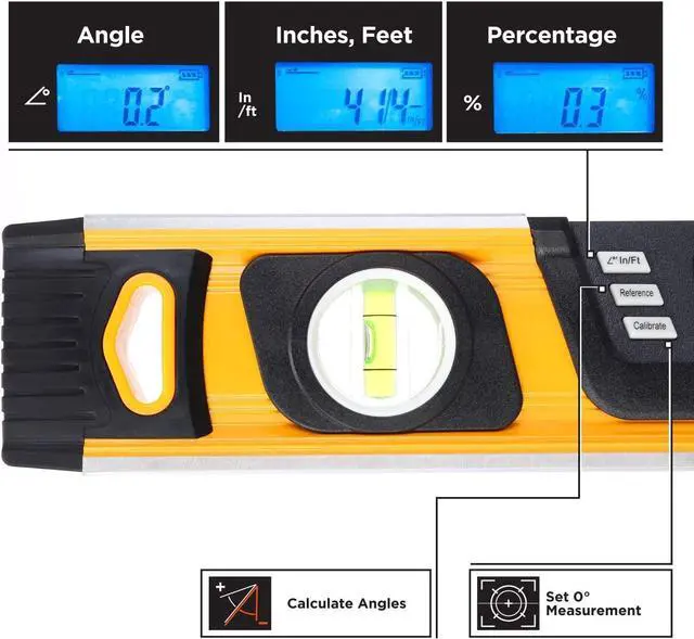 Alt view image 3 of 7 - MOTORHEAD 16-Inch 0° - 180° SMART DIGITAL Level, LCD Screen, Audible Alerts, Water, Dust & Shock Resistant, Magnetic Bottom, Includes Bag, High-Visibility, Solid-Milled Aluminum, USA-Based Support