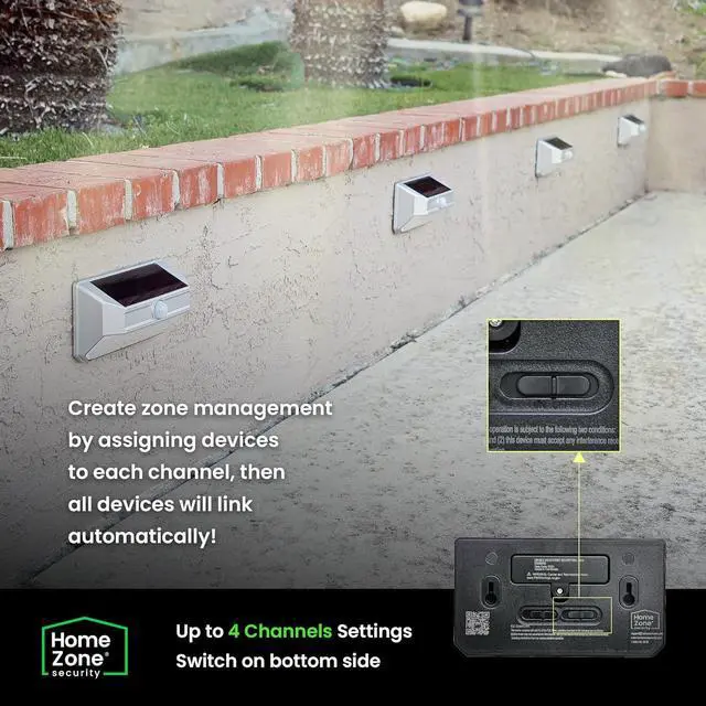 Alt view image 5 of 7 - Home Zone Mesh Linkable Series 4-Pack Solar SMD LED Security Wall Pack Light, 800LM, Auto-Linking, 120°x26 ft Motion Detection, 3000L Warm White, 800 Lumens, Customizable 4-Channel Settings, Silver