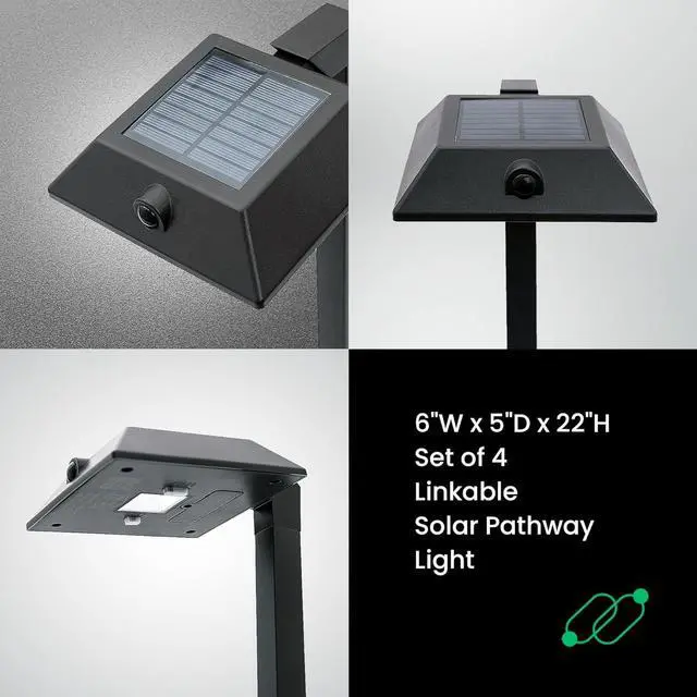 Alt view image 7 of 7 - Mesh Linkable Series 4-Pack Solar LED Security Pathway Light w/ LiFePO4 Battery, 300LM, Auto-linking, 110°x16 ft Motion Detection, CCT 3000K/4000K/5000K, 4-Channel Settings, Stainless Steel, Bronze