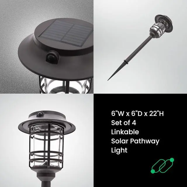 Alt view image 7 of 7 - Mesh Linkable Series 4-Pack Solar LED Security Pathway Light w/ LiFePO4 Battery, 300LM, Auto-linking, 110°x16 ft Motion Detection, CCT 3000K/4000K/5000K, 4-Channel Settings, Stainless Steel, Black
