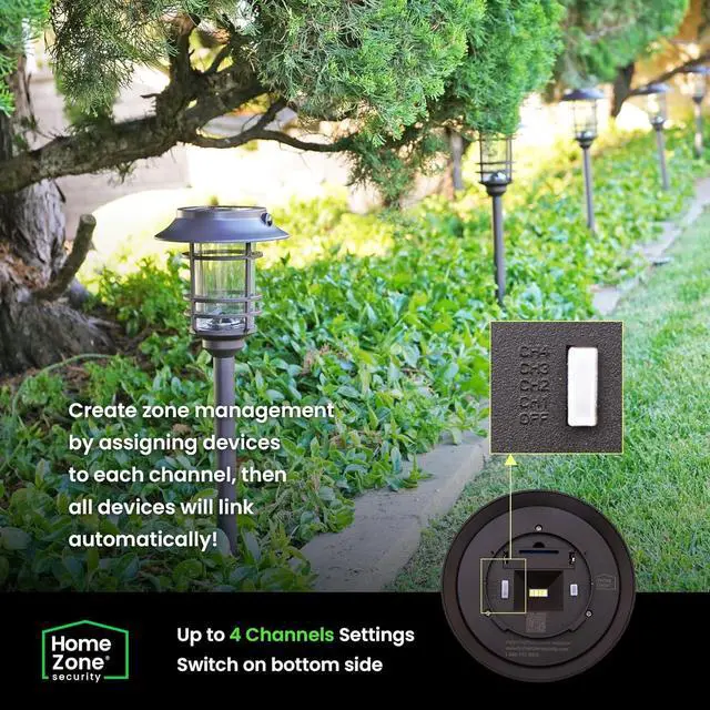 Alt view image 6 of 7 - Mesh Linkable Series 4-Pack Solar LED Security Pathway Light w/ LiFePO4 Battery, 300LM, Auto-linking, 110°x16 ft Motion Detection, CCT 3000K/4000K/5000K, 4-Channel Settings, Stainless Steel, Black