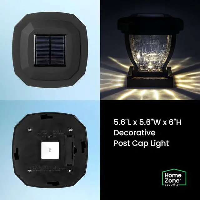 Alt view image 7 of 7 - Home Zone Security Solar Post Cap Lights - Decorative Glass LED Outdoor Fits 3.5 x 3.5 in. Post Lights, Black (12-Pack)