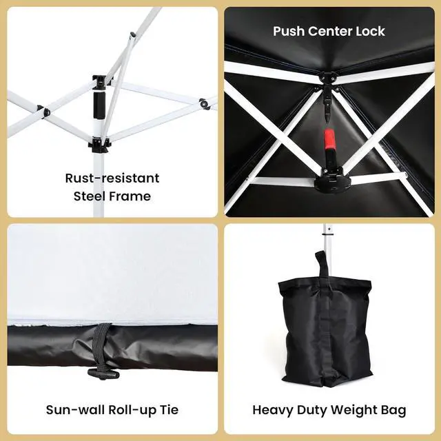 Alt view image 7 of 8 - ARROWHEAD OUTDOOR 6'x6' Top / 8'x8' Base Backpack Pop-up Canopy with Sunwall, Sand Bags, Guide Ropes, Ground Stakes, UV-Resistant, Hands Free Carrying - White