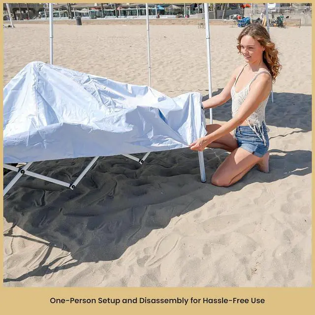 Alt view image 6 of 8 - ARROWHEAD OUTDOOR 6'x6' Top / 8'x8' Base Backpack Pop-up Canopy with Sunwall, Sand Bags, Guide Ropes, Ground Stakes, UV-Resistant, Hands Free Carrying - White