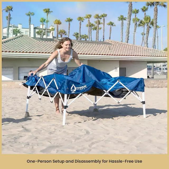 Alt view image 6 of 8 - ARROWHEAD OUTDOOR 6'x6' Top / 8'x8' Base Backpack Pop-up Canopy with Sunwall, Sand Bags, Guide Ropes, Ground Stakes, UV-Resistant, Hands Free Carrying - Blue