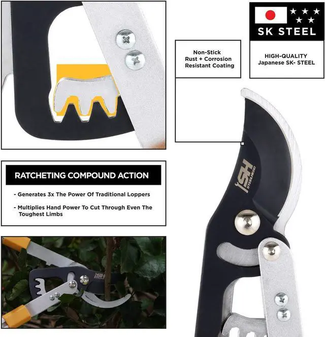 Alt view image 3 of 7 - STEELHEAD Heavy-Duty 27-40" Adjustable Gear-Bypass Limb & Branch Lopper, Telescoping Extendable Handles, Ratcheting, Cuts Up to 1-3/4, Secateurs, Shock-Absorbing, Effort-Saving, USA-Based Support