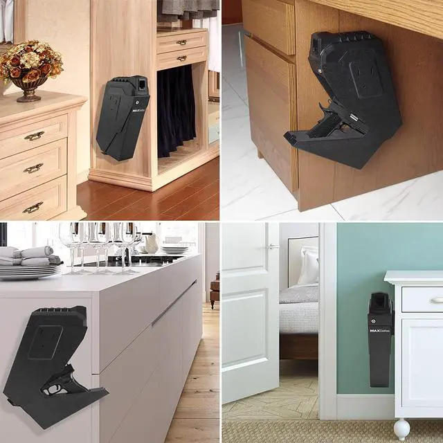 Alt view image 5 of 5 - MAXSafes Drop Down Vault with Super Biometric Finger Vein Recognition Lock, Fast auto-Open Handgun Box,Quick-Access Pistol Safe Wall Mounting for Nightstand, Bedside, and Desk Table, CA DOJ Approved.