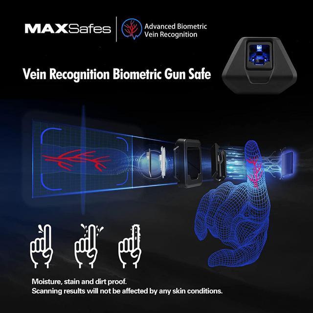 Alt view image 2 of 7 - MAXSafes Under Desk Drawer Gun Safe with Super Biometric Finger Vein Recognition Lock, Quick-Access and Slide-Away Handgun Safe, 2 Pistols Safe Box, CA DOJ Approved