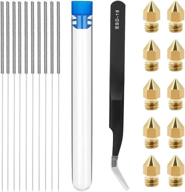 Main image of 10Pcs 3D Printer part Nozzles+10Pcs Cleaning Kit Stainless Steel Cleaning Needle 0.4mm nozzle Needles 1Pack Tweezers Tool Kit
