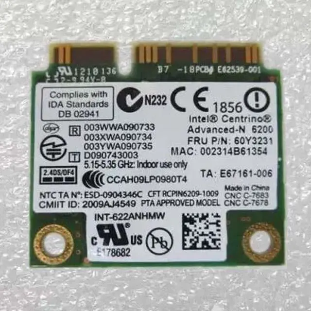 Main image of Int Centrino Advanced-N 6200 802.11abgn WiFi Card For Lenovo Thinkpad L410 L412 R400 SL410 SL510 X200 X201 Series,FRU 60y3231