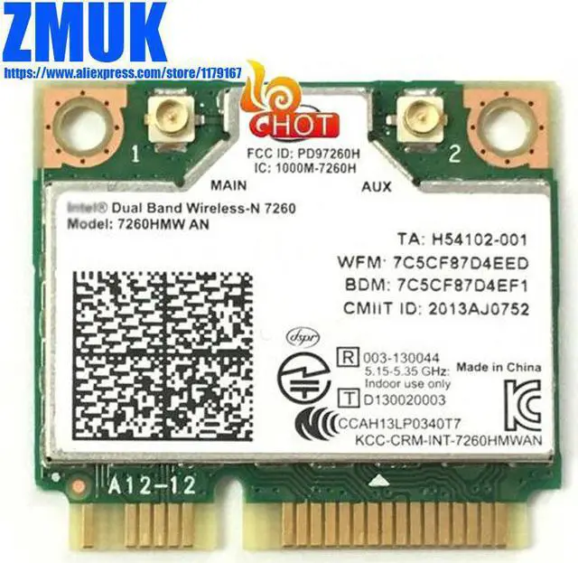 Main image of Int Dual Band (2.4G&5G) Wireless-N 7260 802.11abgn+BT4.0 Combo WiFi Card 7260HMWAN