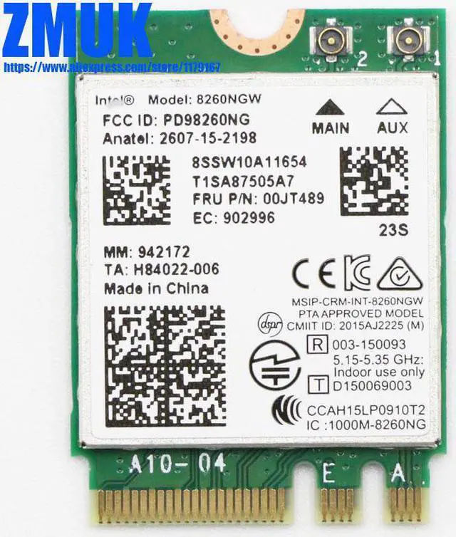 Main image of Int Dual Band Wireless-AC 8260NGW WiFi Card For Thinkpad M900 M900x T470 L470 L570 T470s T570 P51s P310 P310 Series,FRU 00jt489