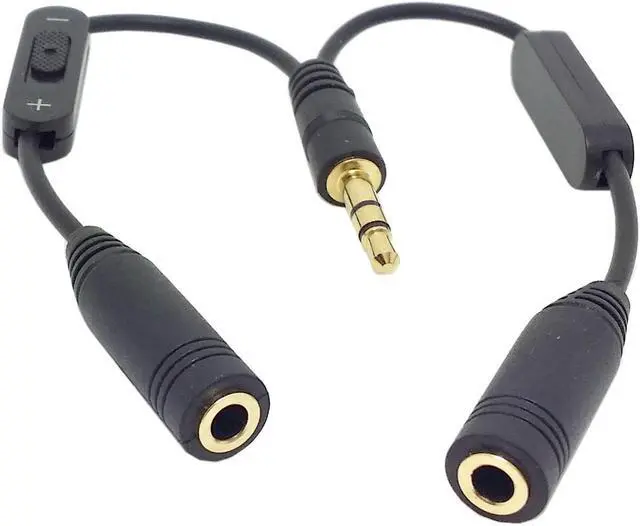 Main image of 1 in 2 out 3.5mm Stereo Male to Double mono 3.5 mm Female Audio Headphone Y Splitter Cable with Volume Switch Black