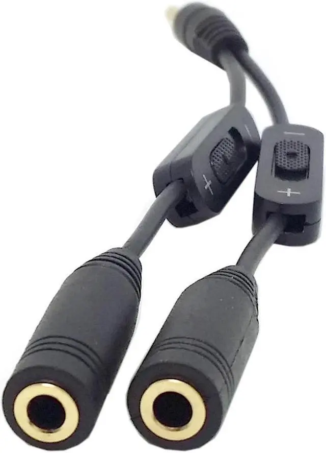 Alt view image 2 of 4 - 1 in 2 out 3.5mm Stereo Male to Double mono 3.5 mm Female Audio Headphone Y Splitter Cable with Volume Switch Black