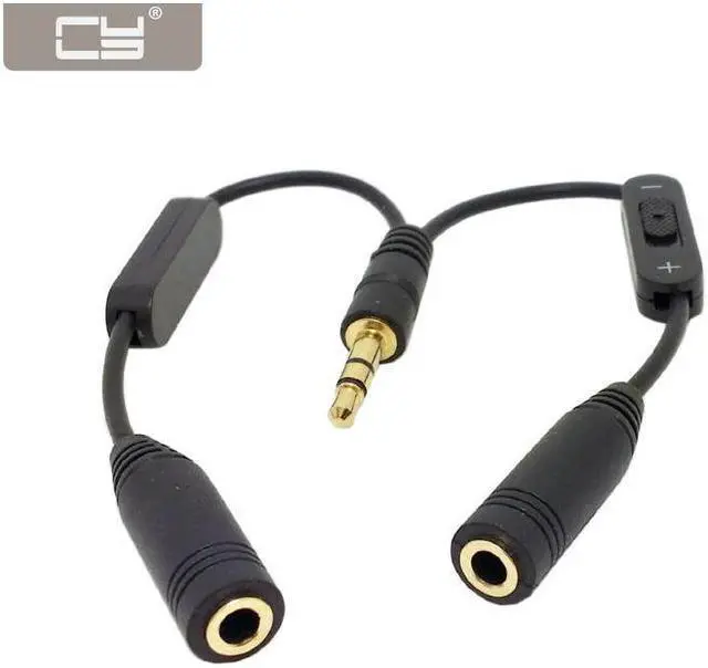 Main image of NGFF Stereo Male 3.5mm to Double mono 3.5mm Female Audio Headphone Y Splitter Adapter Cable with Volume Switch