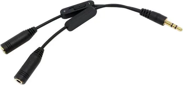 Alt view image 2 of 4 - NGFF Stereo Male 3.5mm to Double mono 3.5mm Female Audio Headphone Y Splitter Adapter Cable with Volume Switch